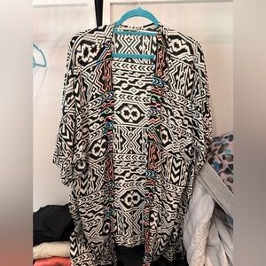La Blanca Black and White Kimono with Teal Accents